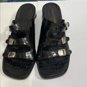 Donald J. Pliner Black Croc-Embossed Mules